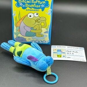 Bikini Bottom Buddies Blue and Green Flat Fish Plush Keychain